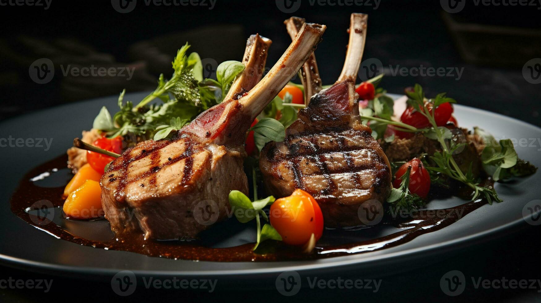 Photo of Spring Lamb Chops as a dish in a high-end restaurant. Generative AI