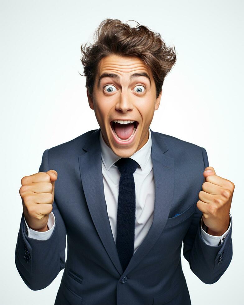 ai generative photo business man super excited on white background