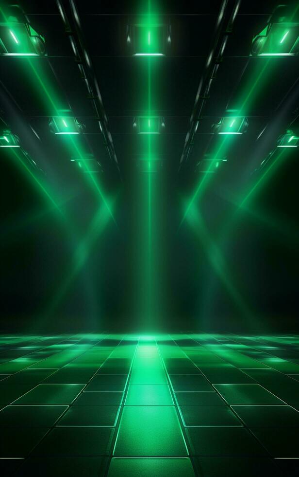 Ai generative Backdrop With Illumination Of green Spotlights For Flyers realistic image, ultra hd, high design very detailed photo
