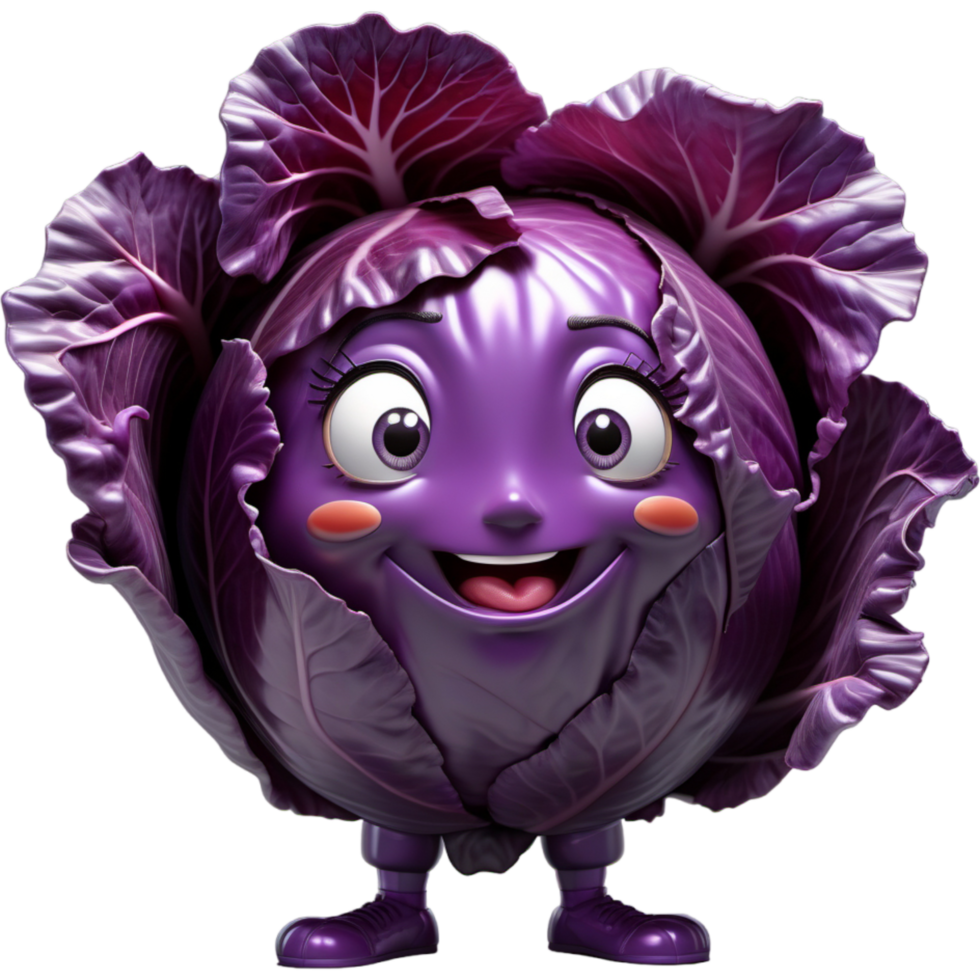 Purple red cabbage 3D illustration. AI Generative png
