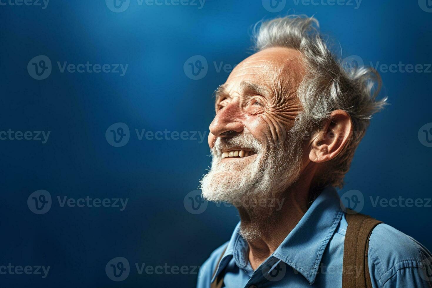 elderly man smile happily on bokeh style background photo