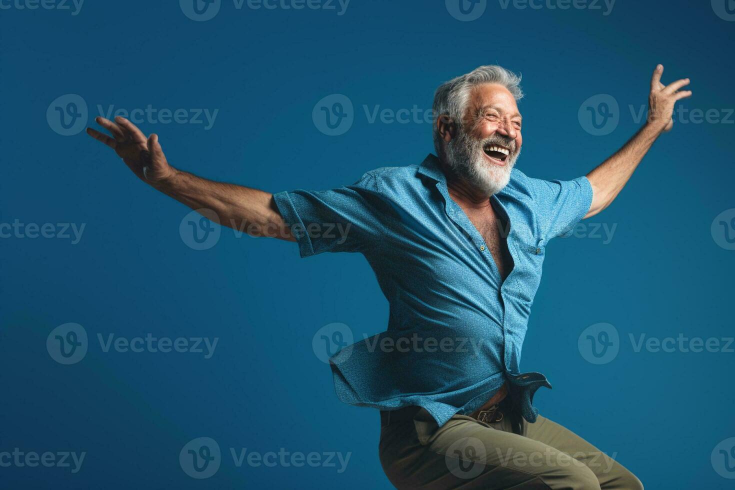 elderly man happy dance on bokeh style background photo