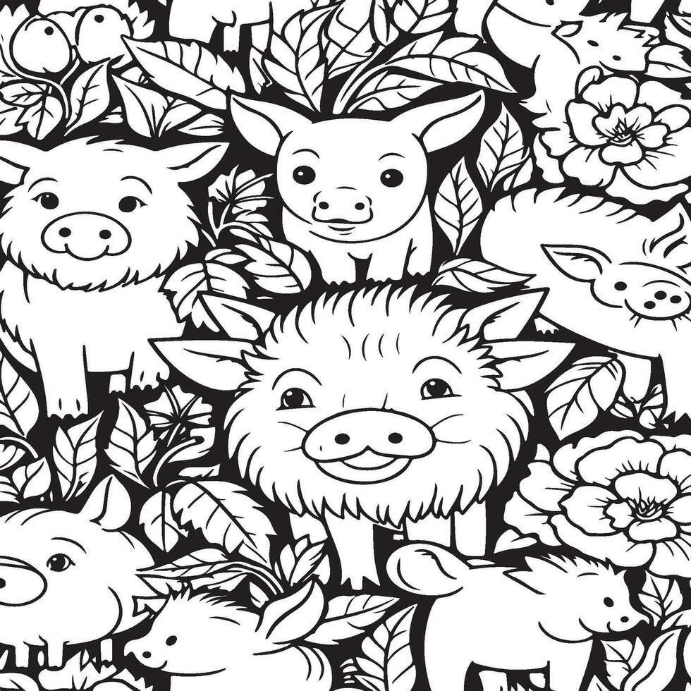 Seamless tile repeat pattern of cute farm animals vector