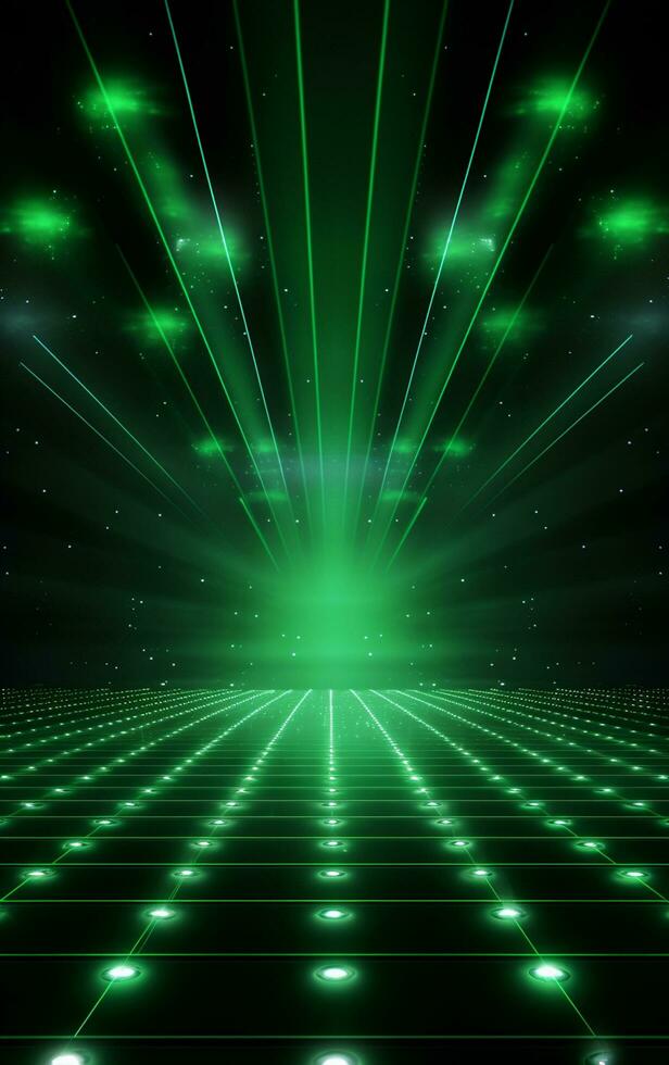Ai generative Backdrop With Illumination Of green Spotlights For Flyers realistic image, ultra hd, high design very detailed photo
