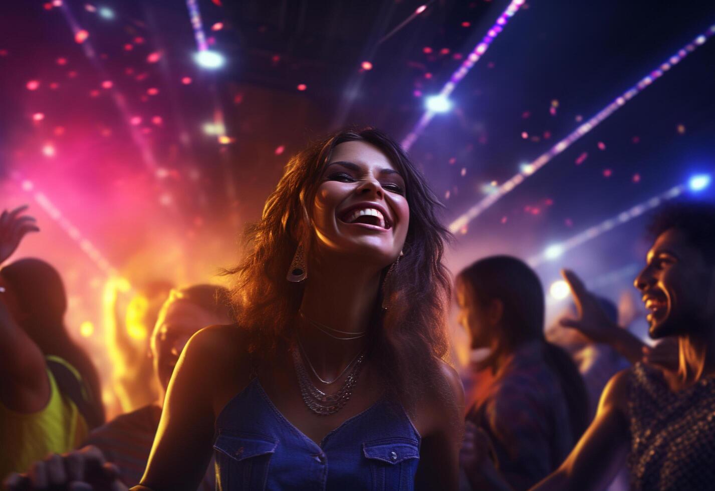 Party scene from a festive night club with happy people and friends sony A7s realistic image photo