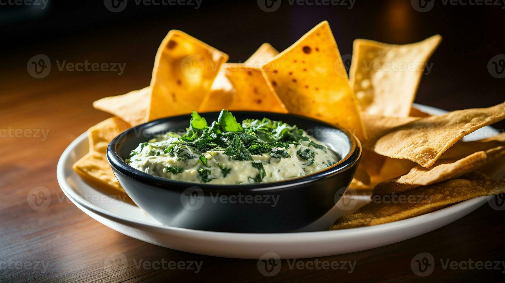 Photo of Spinach and Cheese Dip as a dish in a high-end restaurant. Generative AI