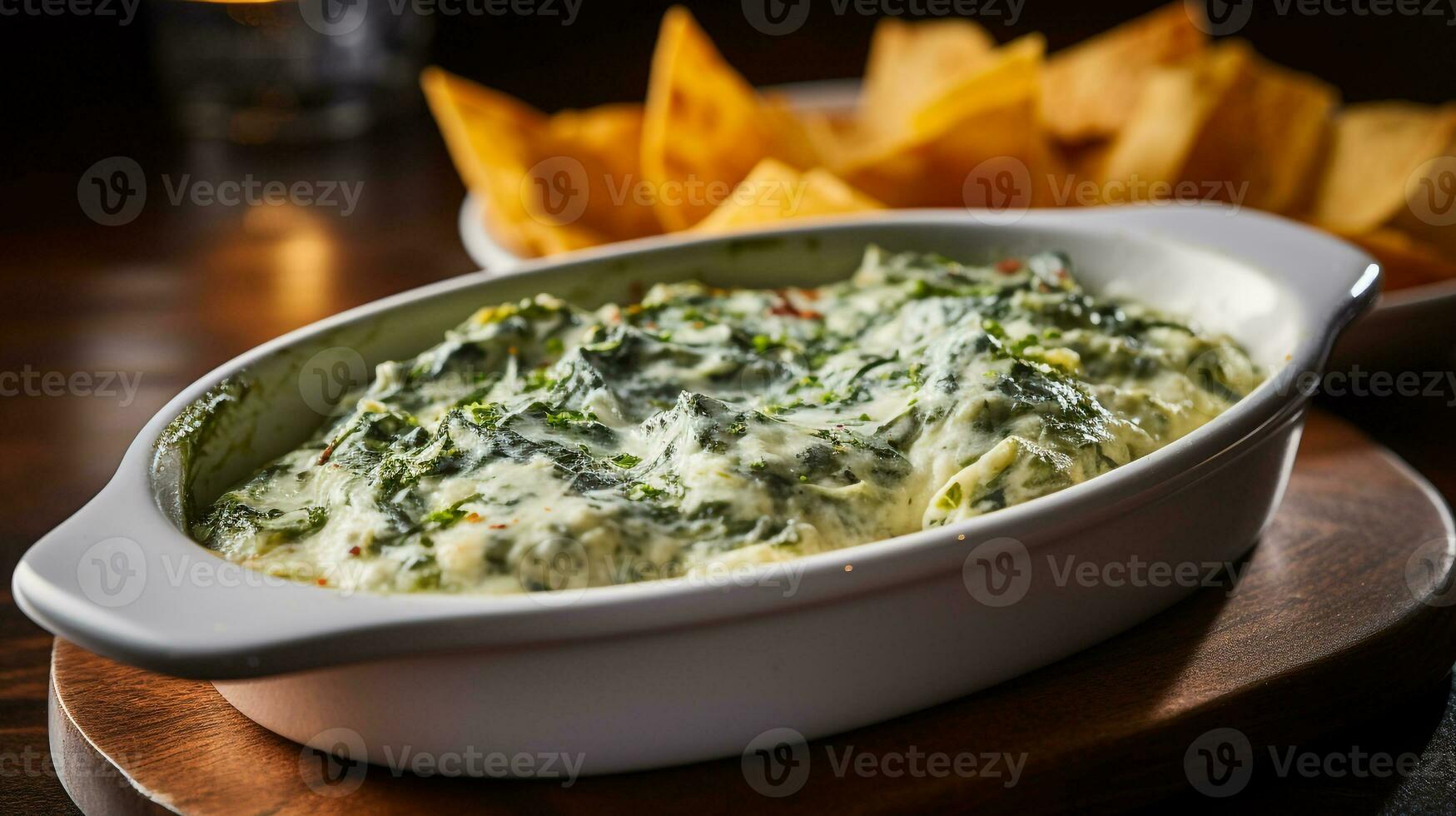 Photo of Spinach and Artichoke Dip as a dish in a high-end restaurant. Generative AI