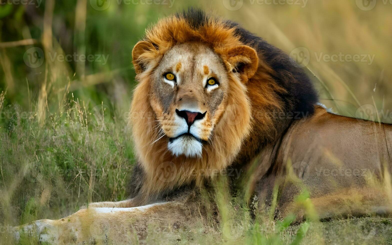 A Breathtaking Glimpse into the Powerful Presence of a Lion Roaming the Untamed Savannah. AI Generated photo