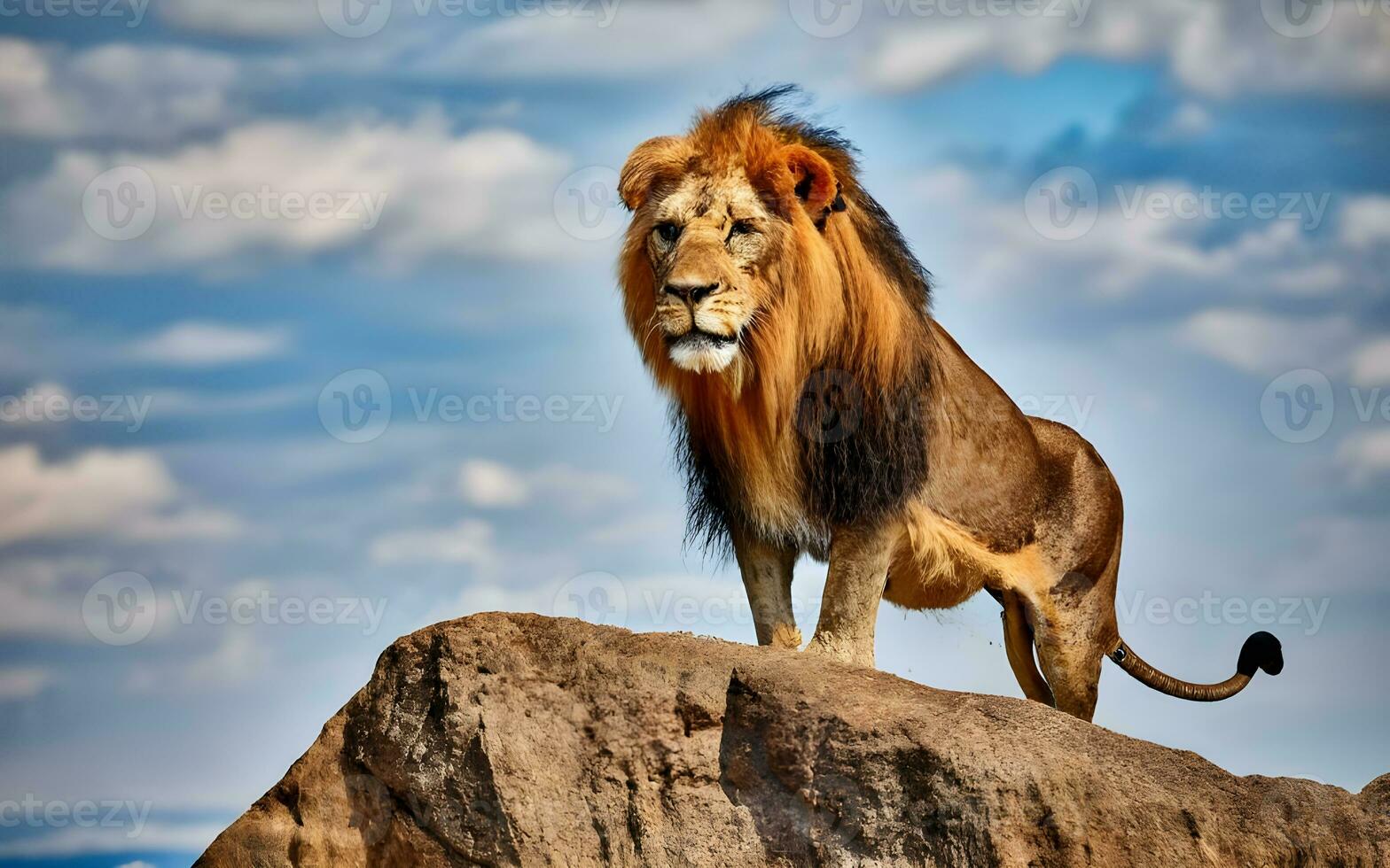 A Breathtaking Glimpse into the Powerful Presence of a Lion Roaming the Untamed Savannah. AI Generated photo