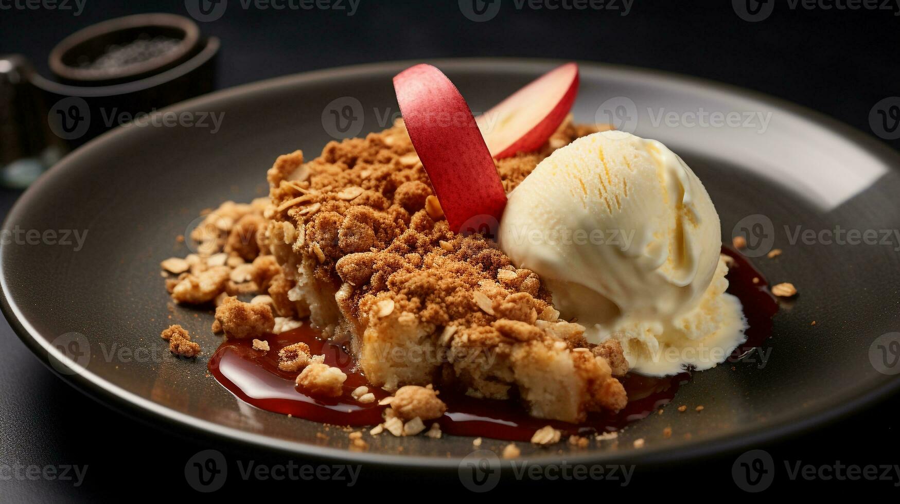 foto de manzana desmoronarse como un plato en un gama alta restaurante. generativo ai