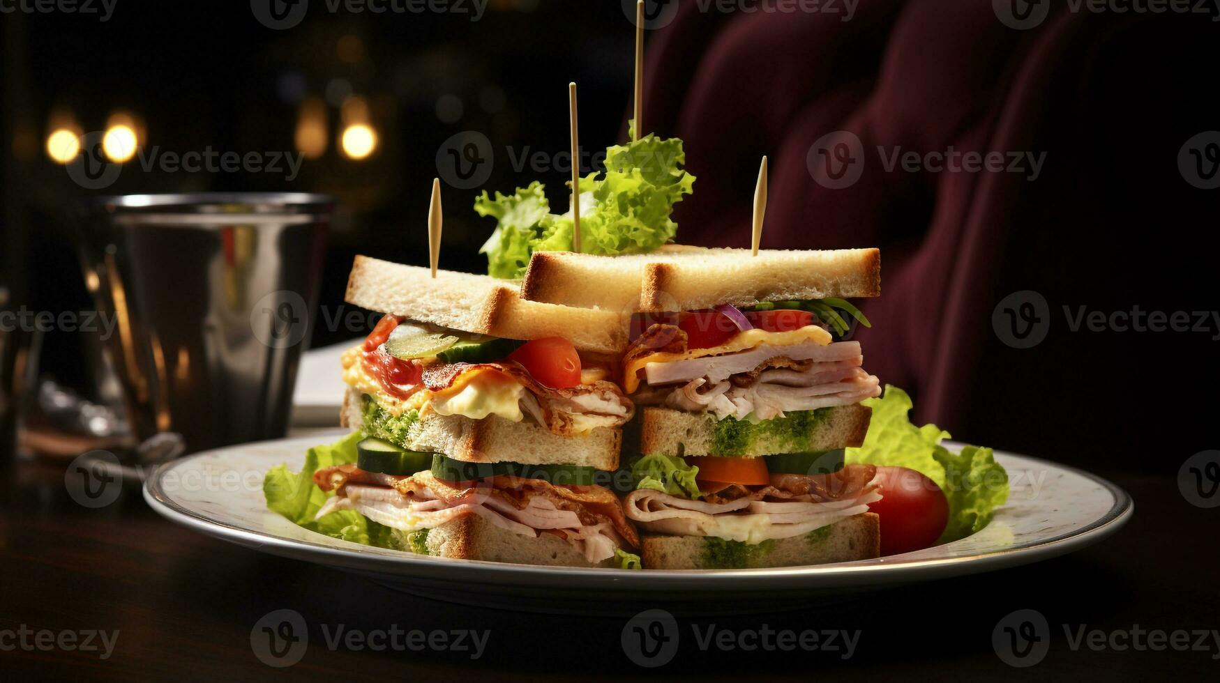 Photo of Club Sandwich as a dish in a high-end restaurant. Generative AI