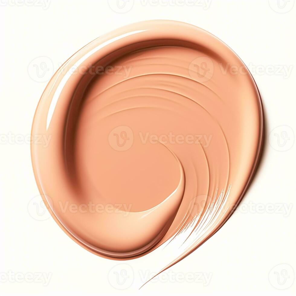 Beauty swatch and cosmetics texture, circle round beige liquid cosmetic foundation sample isolated on white background, generative ai photo