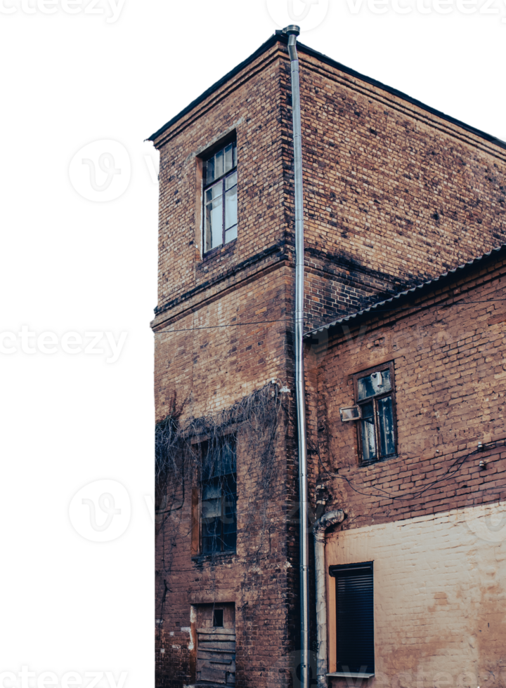 Side view of old red bricks building concept photo. Old city building photography png