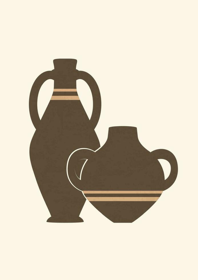 Aesthetic minimalist illustration with ancient ceramic vases. Pottery workshop. vector