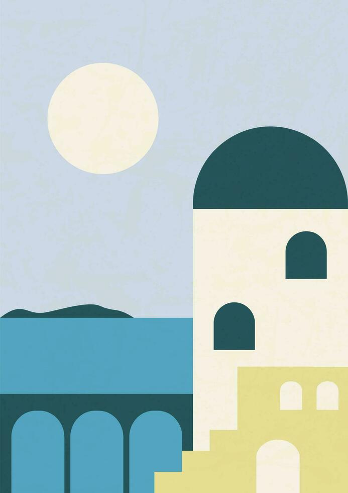 Illustration of Santorini island. Summer holiday in Greece. Modern aesthetic illustration. vector