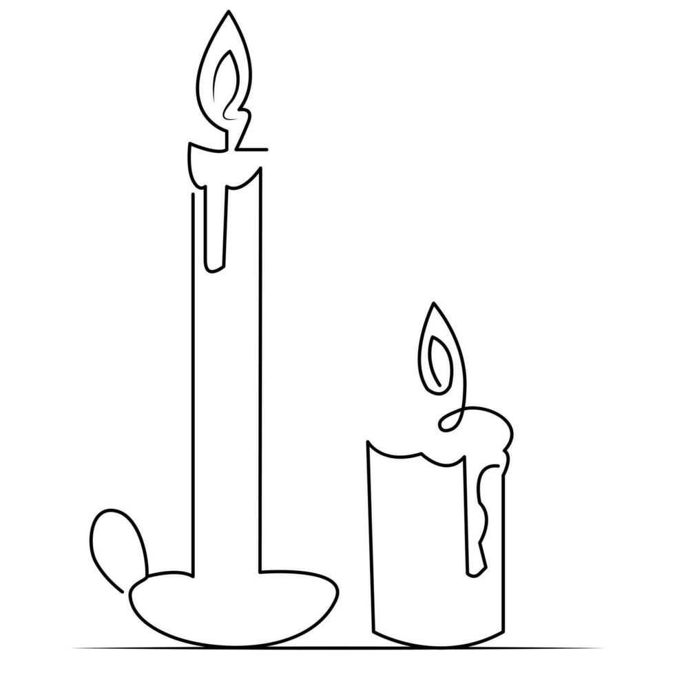 One continuous line drawing of candle lighted and Burning fire and ...