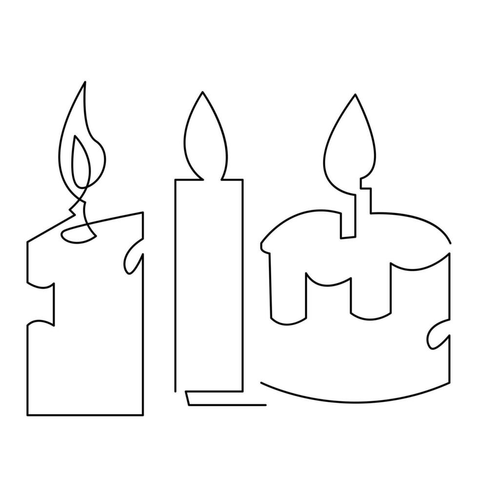 One continuous line drawing of candle lighted and Burning fire and ...