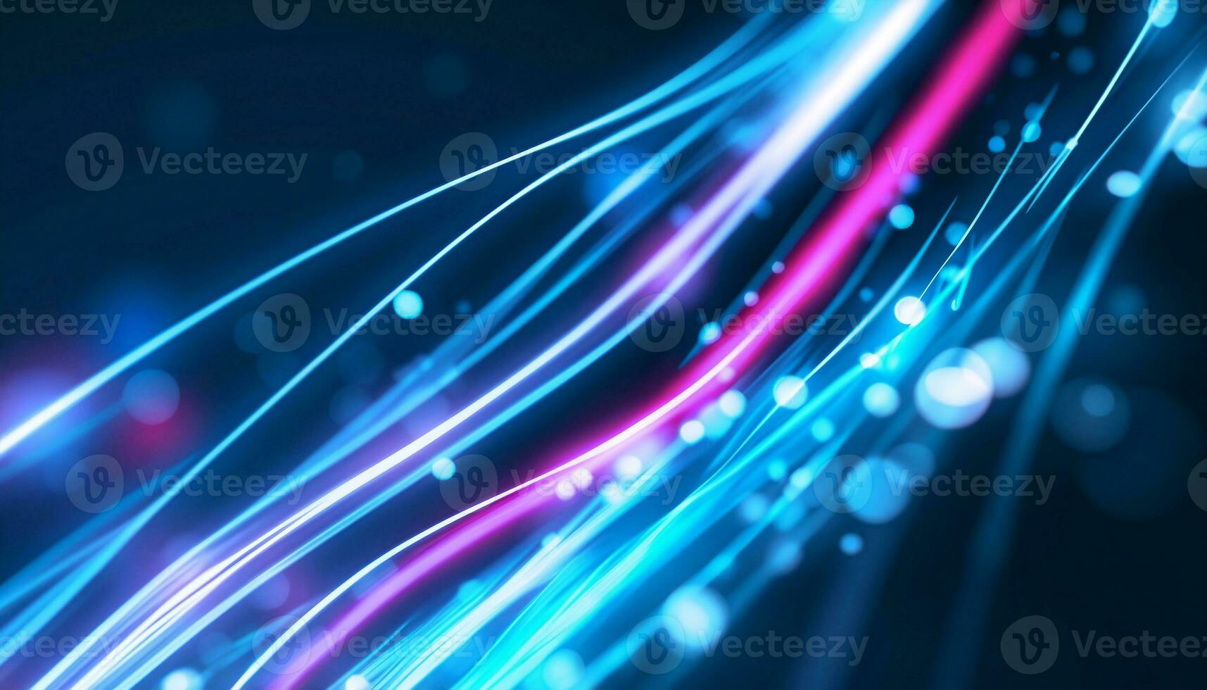 Abstract futuristic background with pink blue neon lines glowing in ultraviolet light, and bokeh lights. AI Generated photo