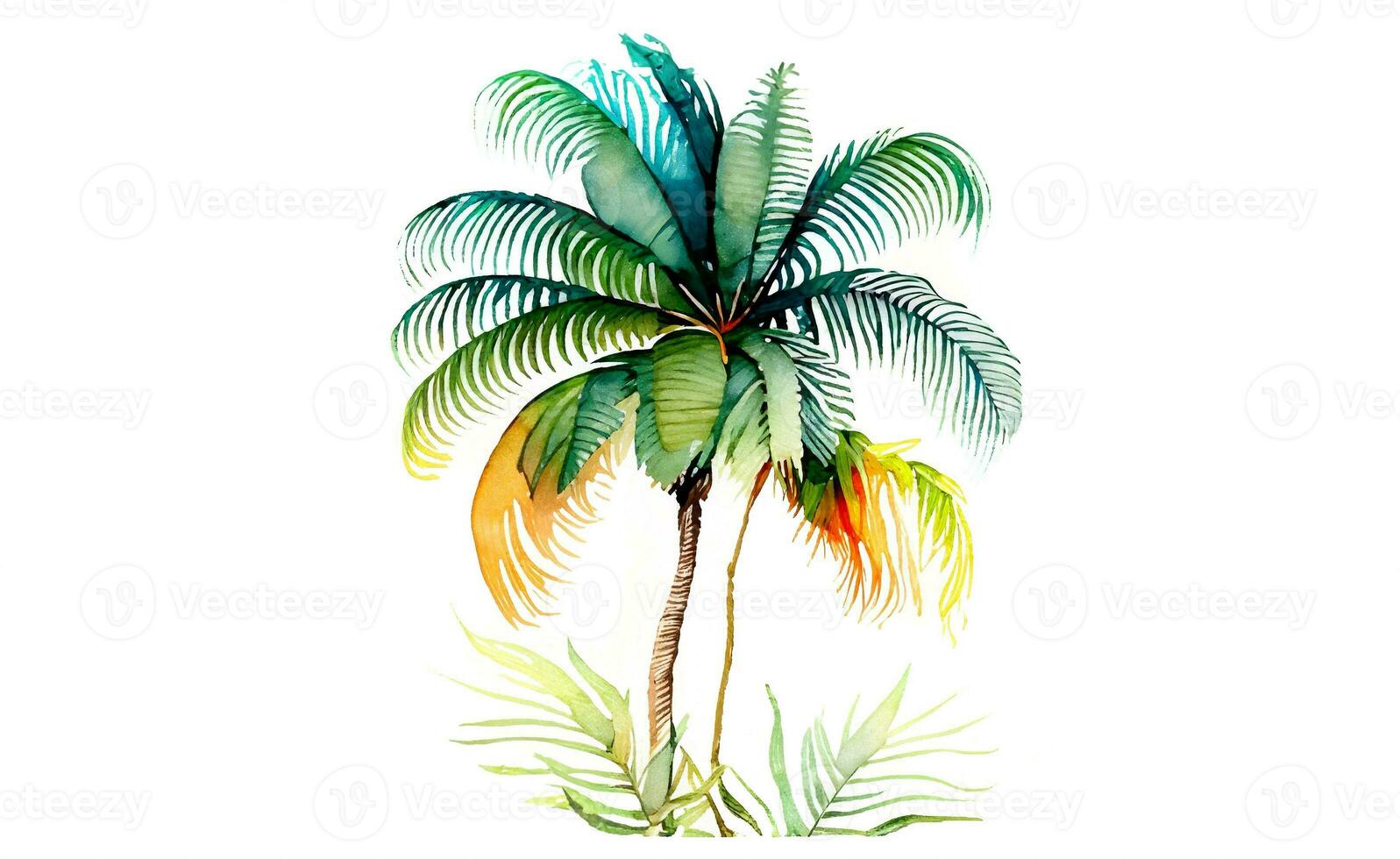 Watercolor art of tropical foliage, leaves, palm leaf. AI Generative photo