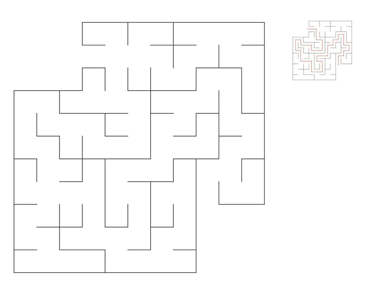 Square maze,  logic game with labyrinths.  maze game. A maze with answers vector
