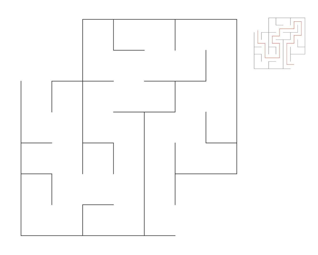 Square maze,  logic game with labyrinths.  maze game. A maze with answers vector