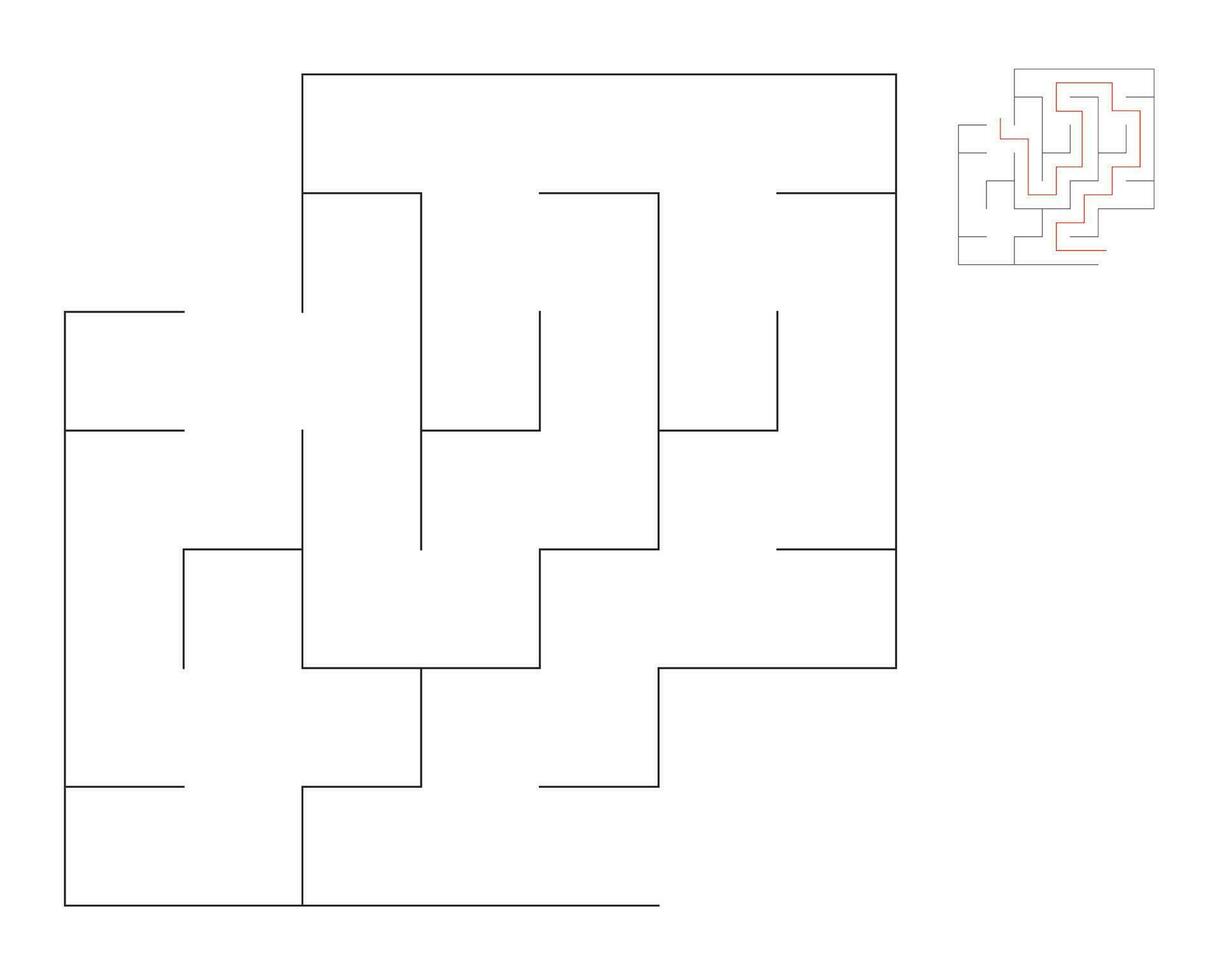 Square maze,  logic game with labyrinths.  maze game. A maze with answers vector
