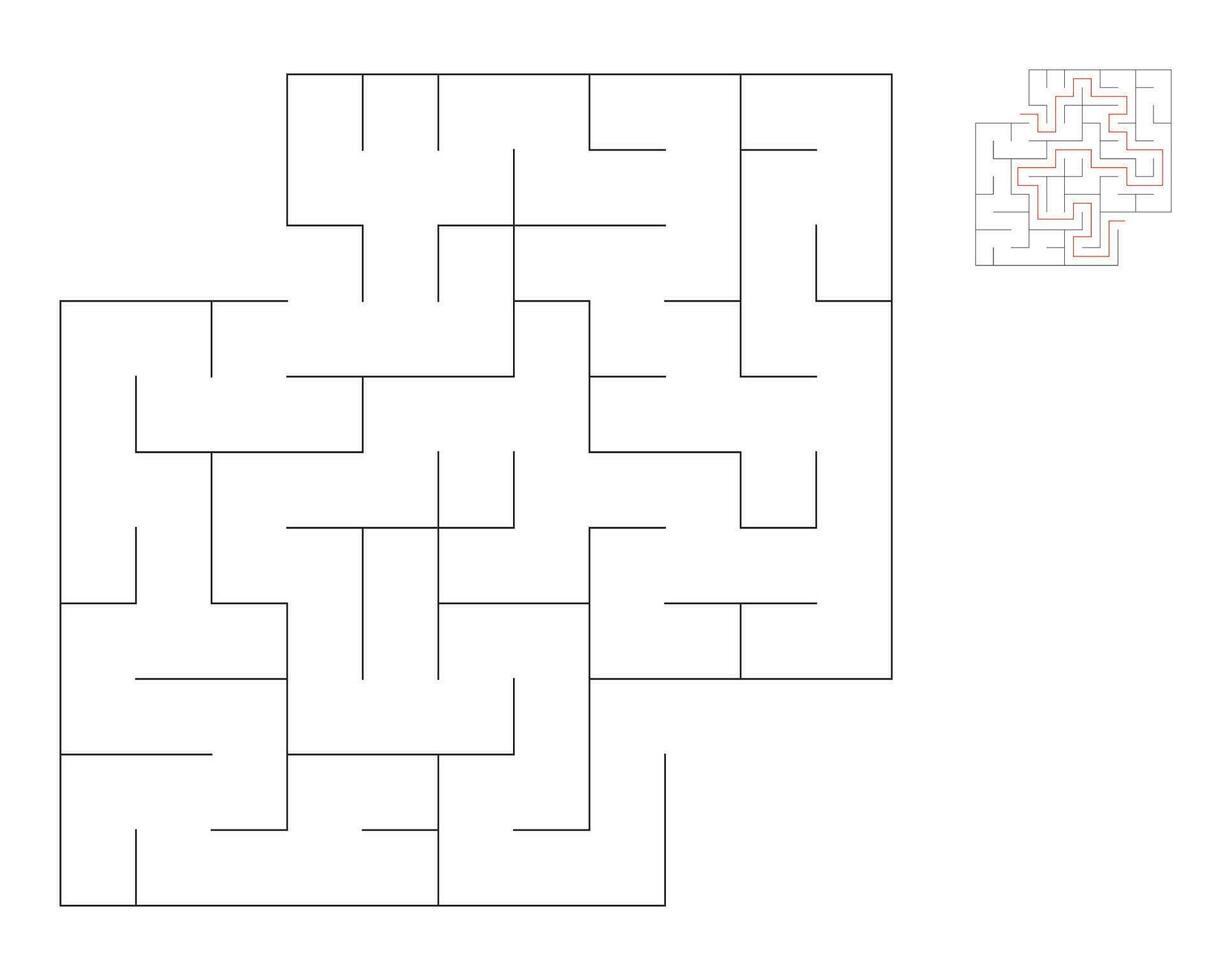 Square maze,  logic game with labyrinths.  maze game. A maze with answers vector