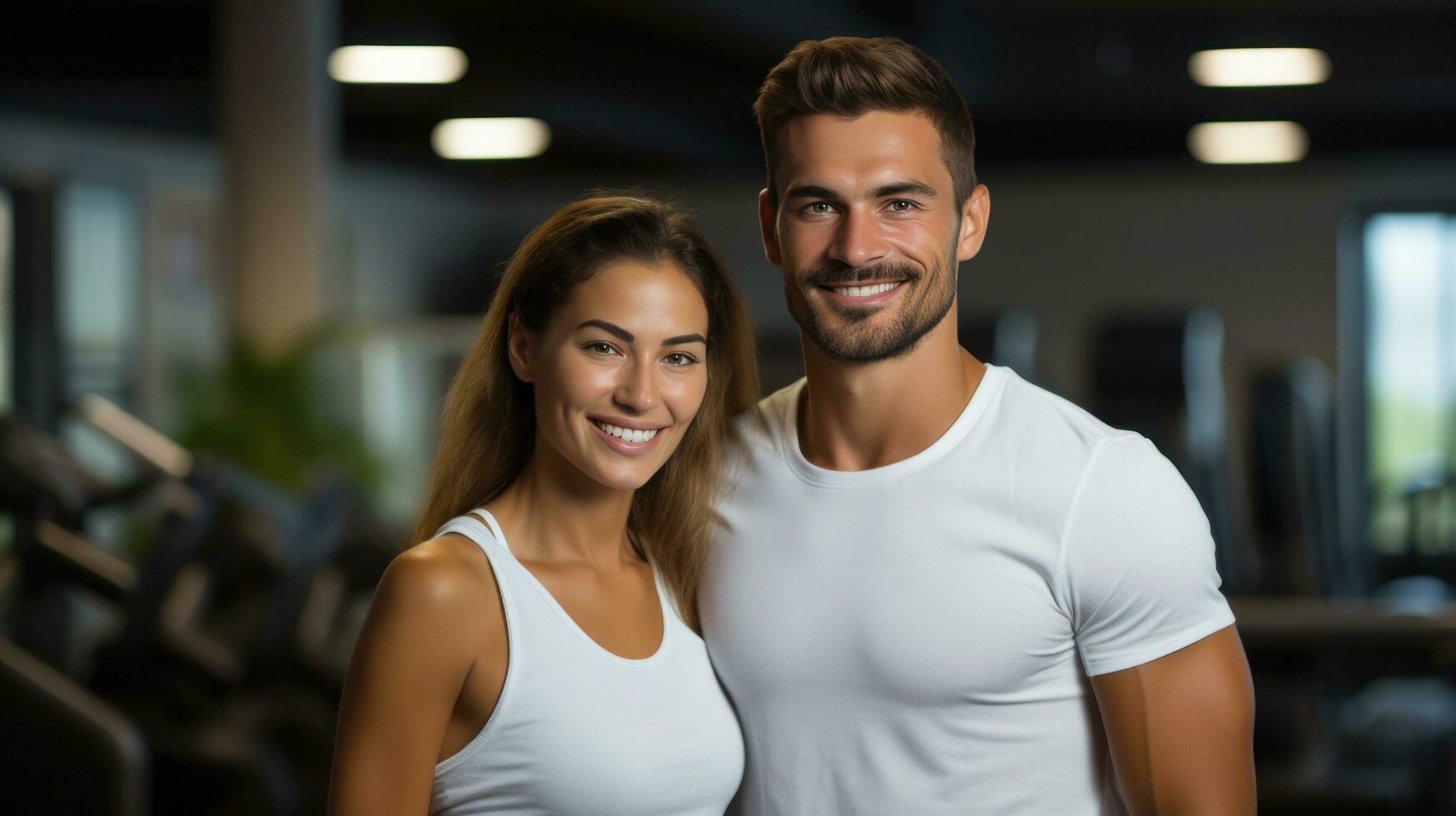 Young couple in sport gym photo