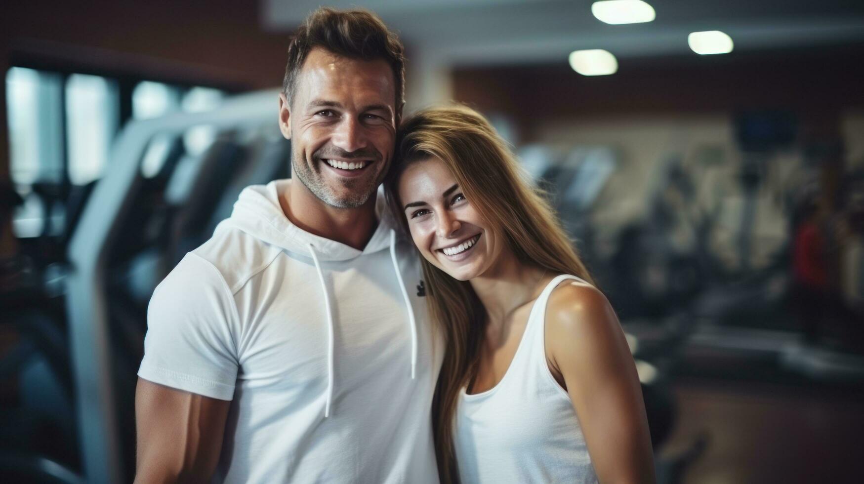 Young couple in sport gym photo