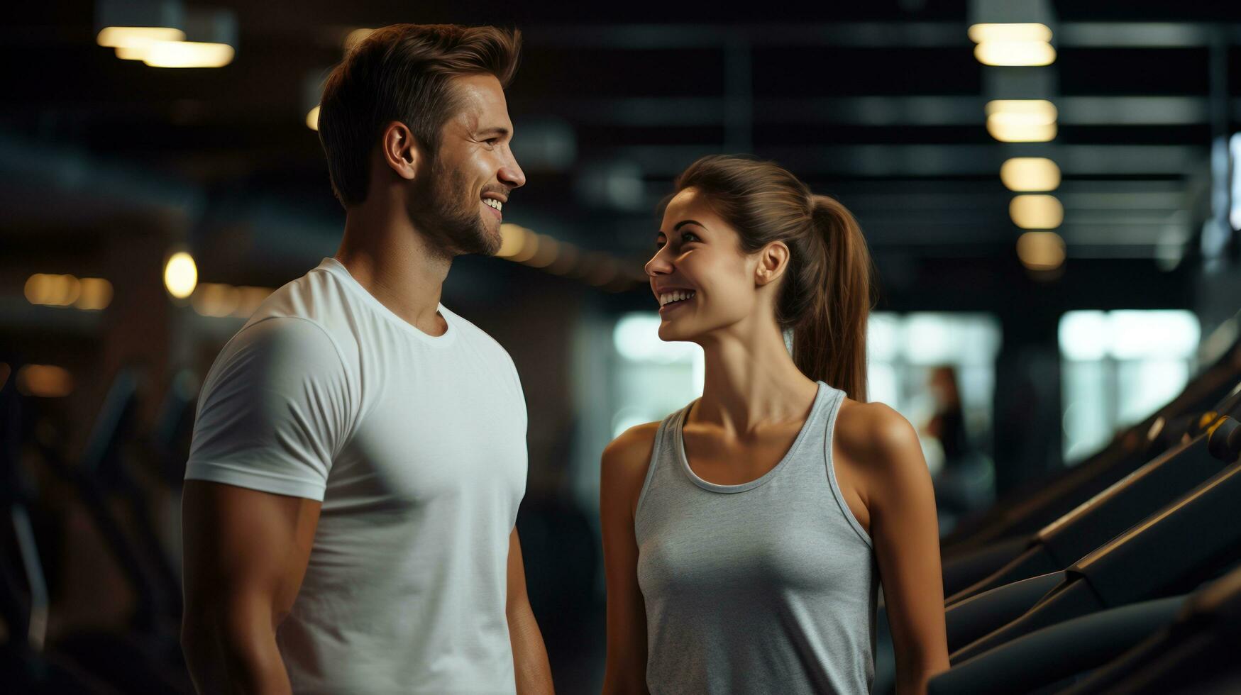 Young couple in sport gym photo