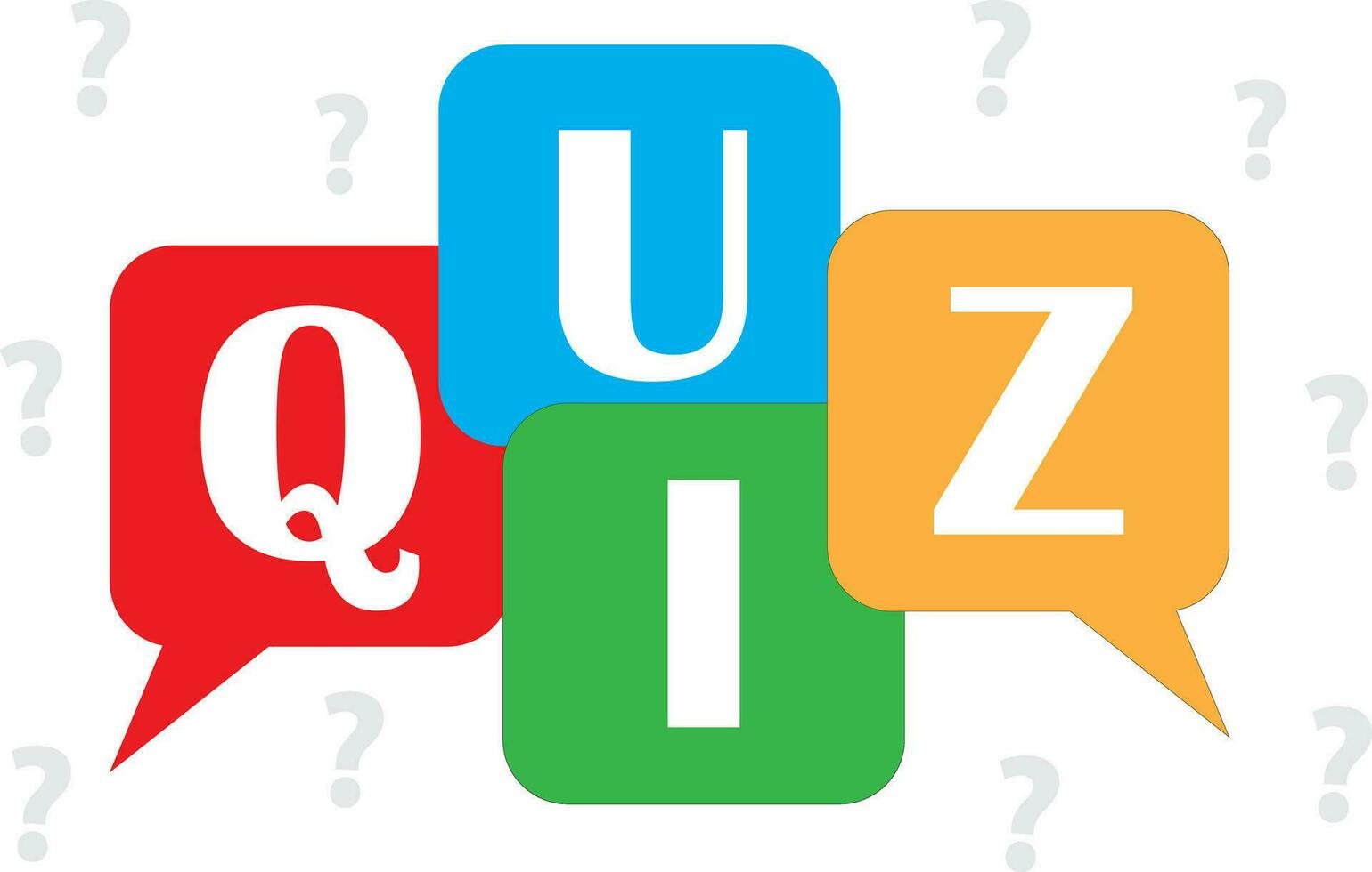 Quiz logo with speech bubble symbols, concept of questionnaire show sing, quiz button, question competition. Vector stock illustration.