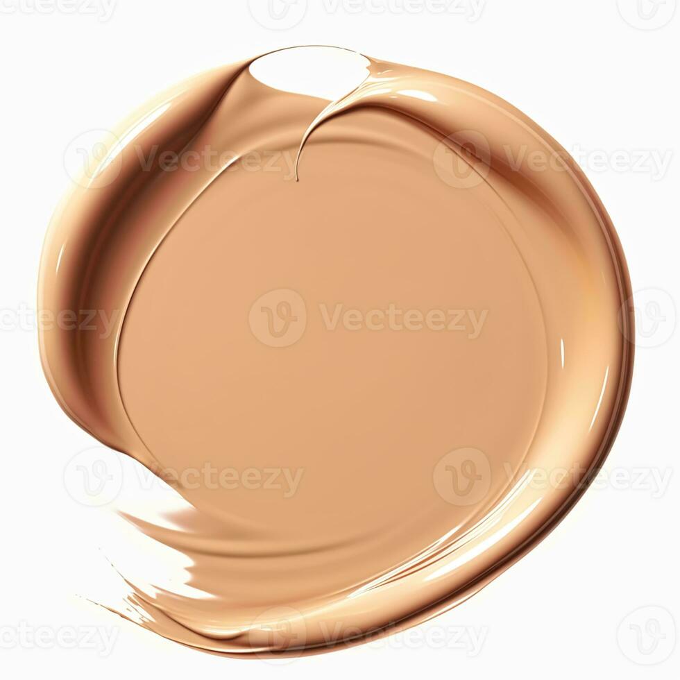 Beauty swatch and cosmetics texture, circle round beige liquid cosmetic foundation sample isolated on white background, generative ai photo