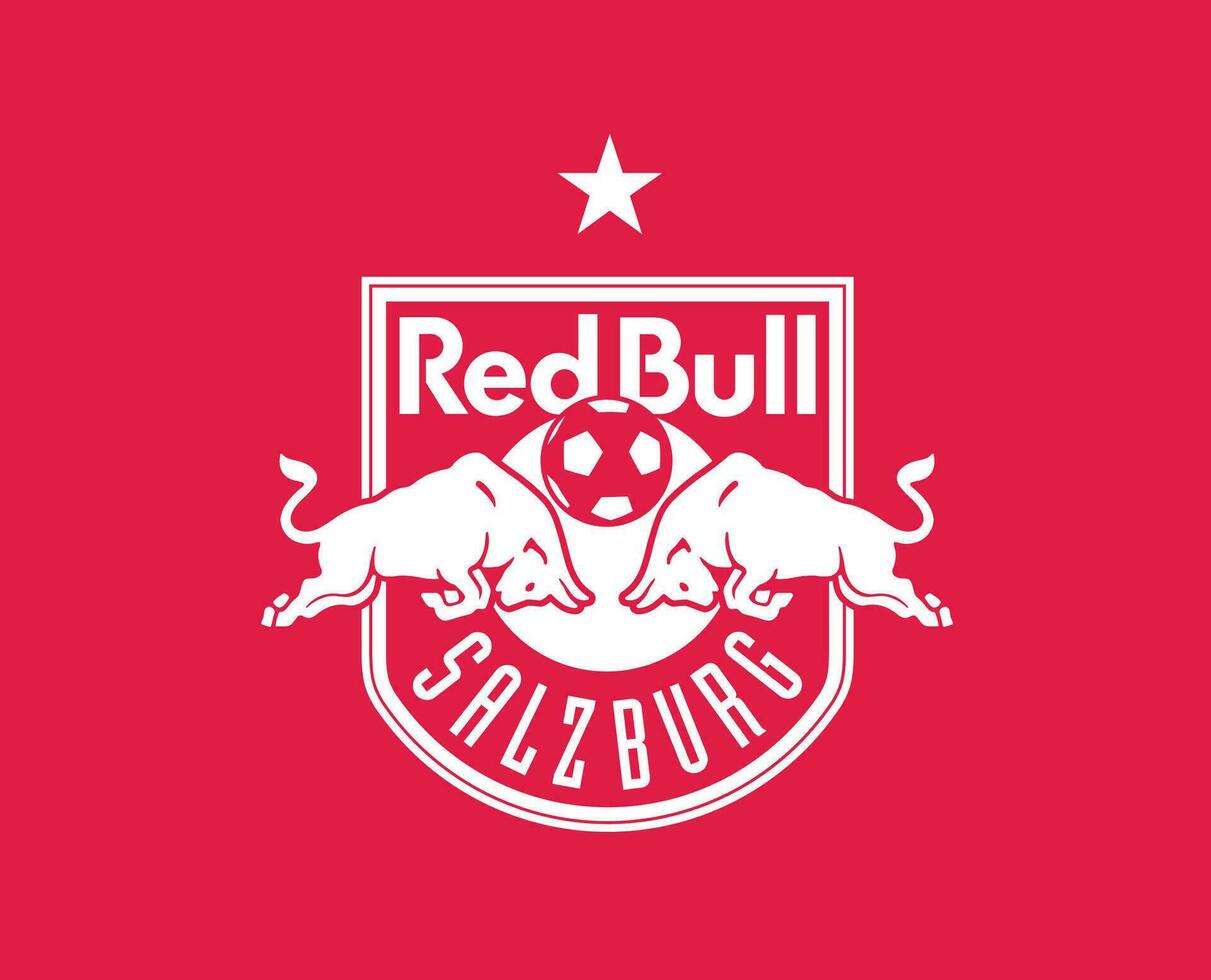 Red Bull Salzburg Club Logo Symbol White Austria League Football Abstract Design Vector Illustration With Red Background