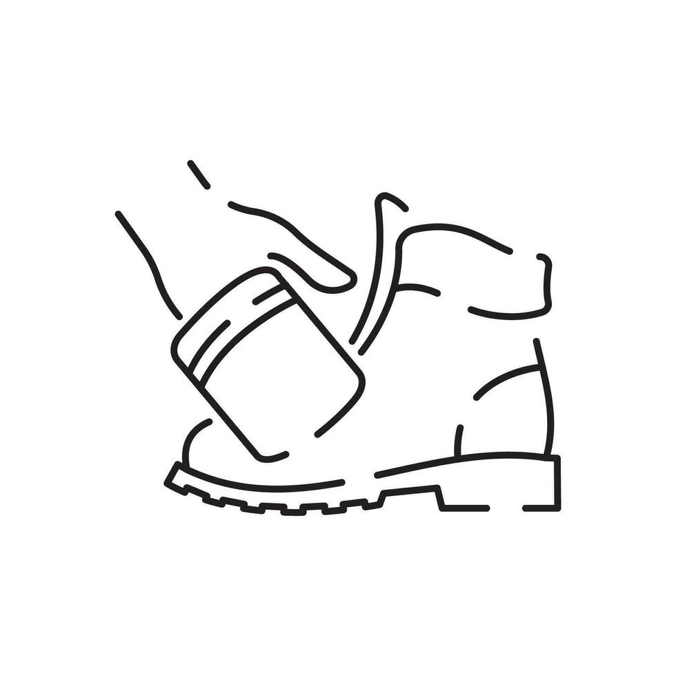 Shoemaker line icon. Shoes on heels measurement of length, dimensions and size chart for client in shops or stores. Minimalist vector in flat style.