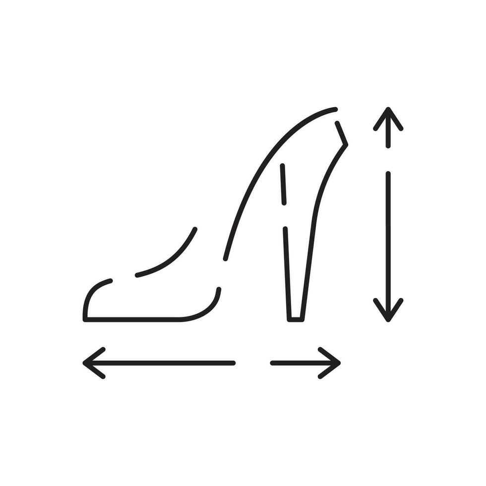 Shoemaker line icon. Shoes on heels measurement of length, dimensions and size chart for client in shops or stores. Minimalist vector in flat style.