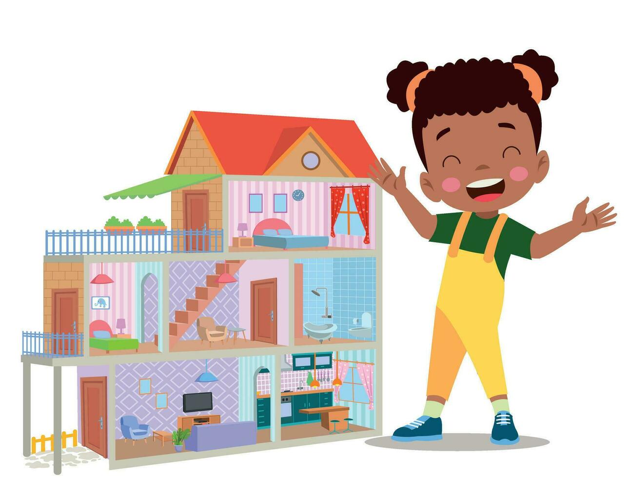 Image Of Cartoon House Clipart Vector, Doll House, Doll House