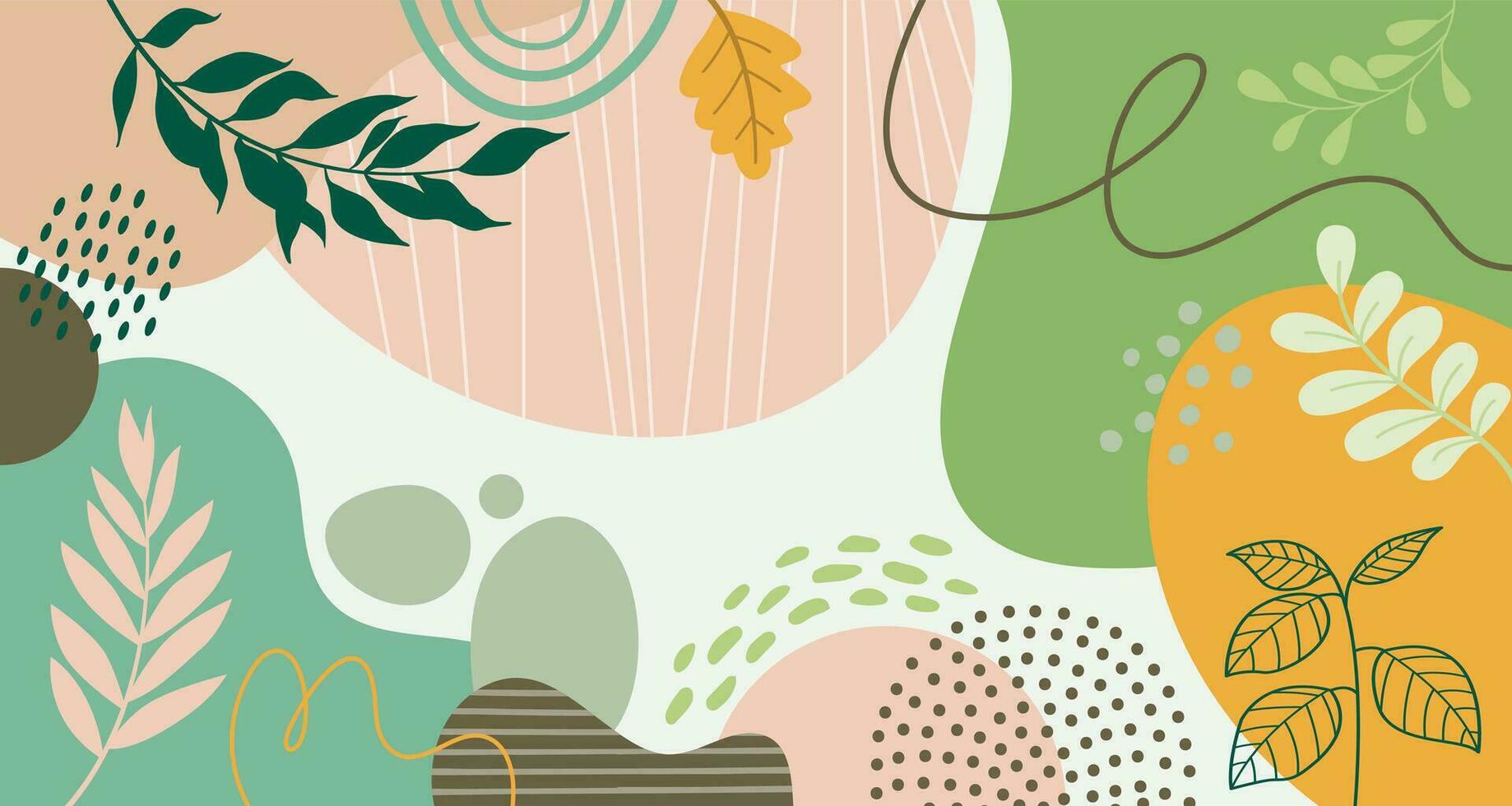 Ilustración de vector de fondo de cartel colorido. plantas exóticas, ramas, impresión de arte para belleza, moda y productos naturales, bienestar, boda y evento.