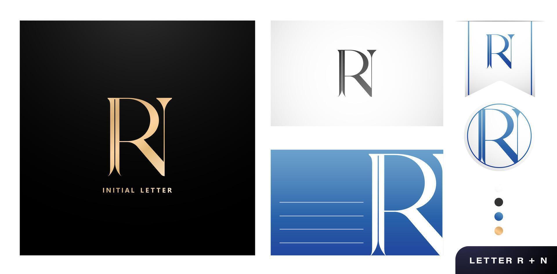 RN monogram lettering fonts with modern letter logo design styles for business cards templates, advertisement material, collage prints, ads campaign marketing, screen printing, letterpress golden foil vector