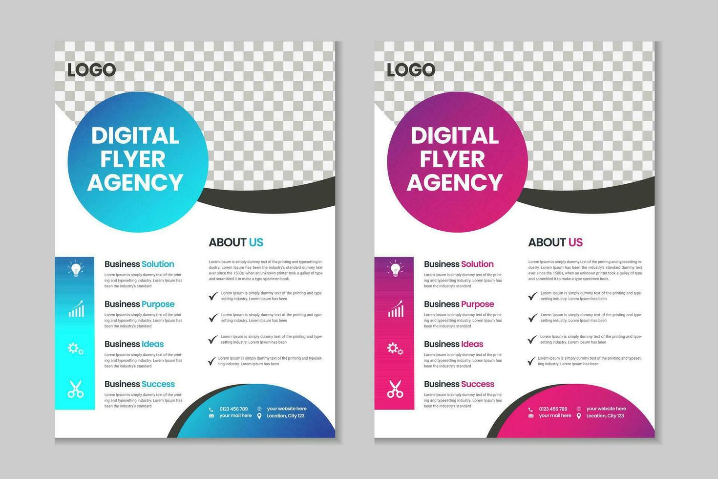 Double pages a4 business flyer, corporate brochure template design with mockup vector