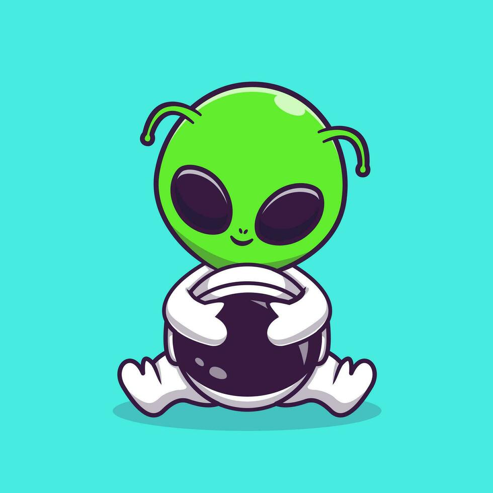 Alien With Spacesuit And Helmet Cartoon Vector Icon  Illustration. Science Technology Icon Concept Isolated  Premium Vector. Flat Cartoon Style