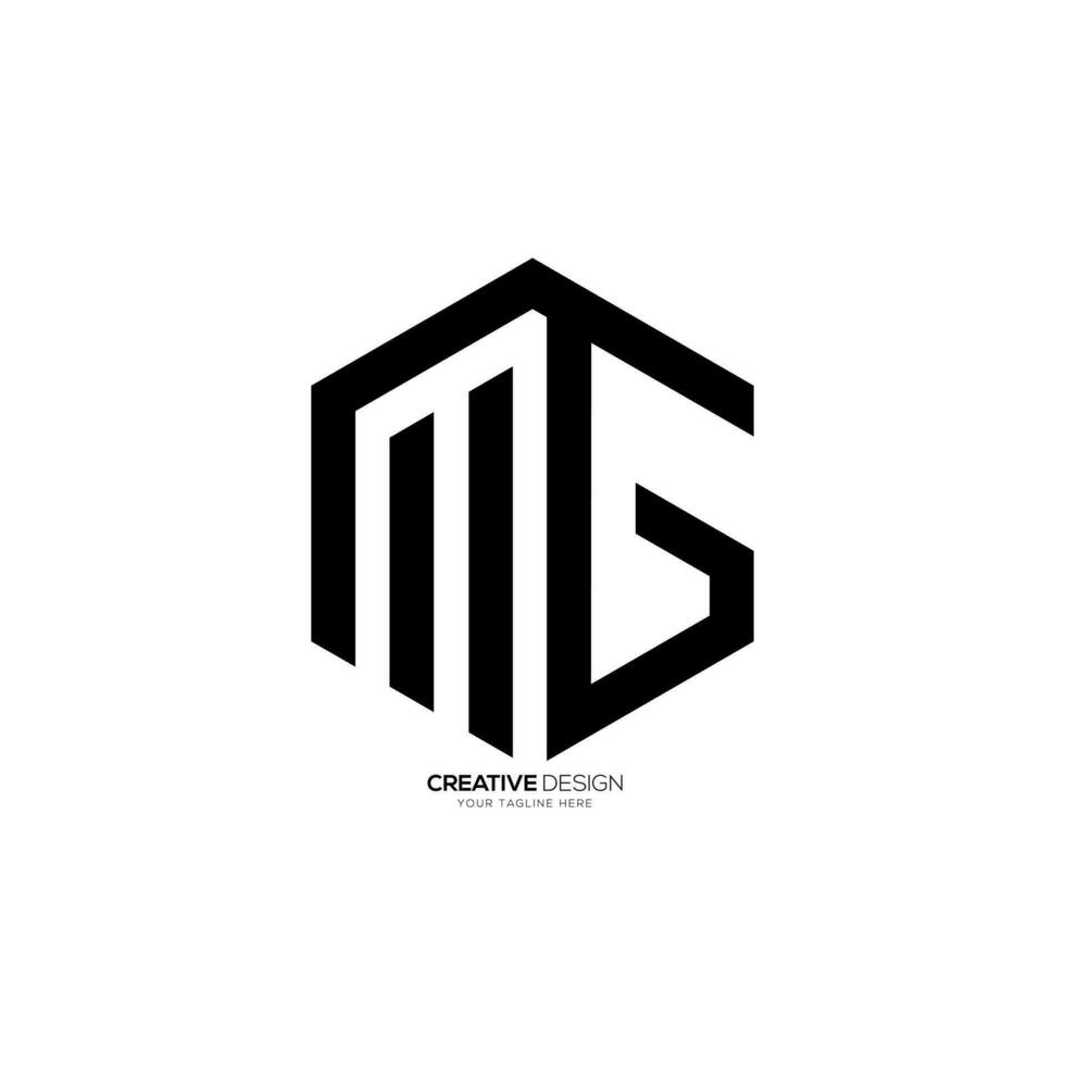 Letter Mg or Gm hexagonal shape modern creative polygon line art monogram logo vector