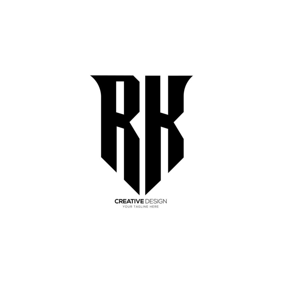 Letter Rk with modern shield shape security business cyber typography monogram logo vector