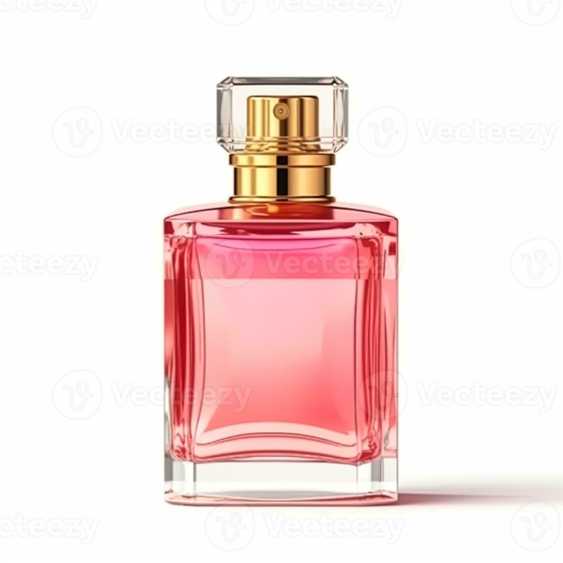 Womens pink perfume bottle isolated on white background, elegant