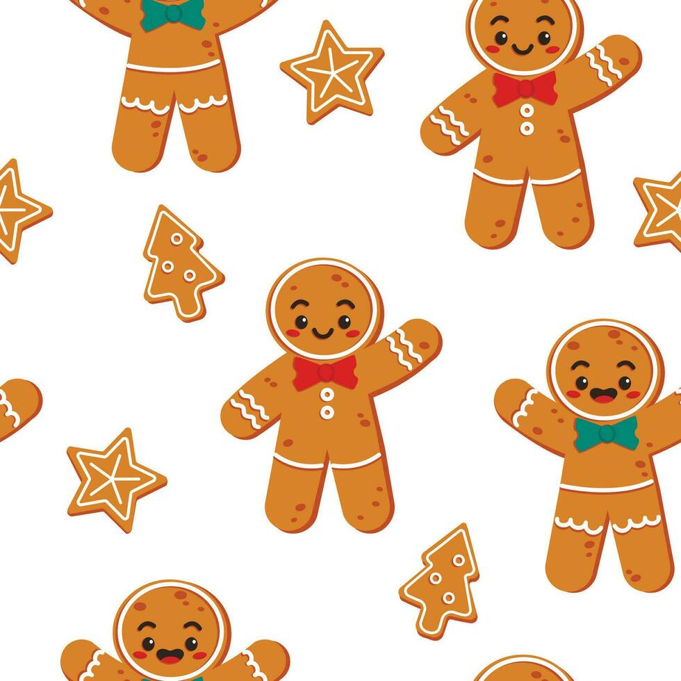 Seamless pattern with cute gingerbread character. Merry Christmas. Vector graphic.