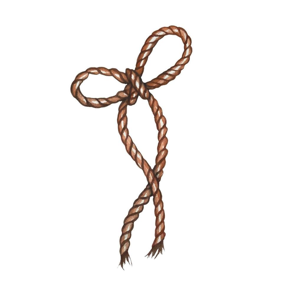 Hand drawn rope in the form of a bow, nautical collection, watercolor vector