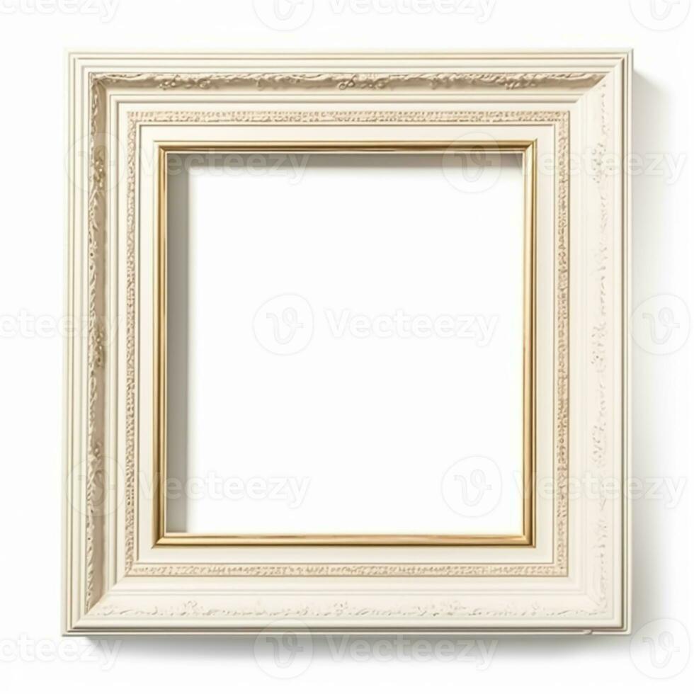 Empty vintage white wood square frame isolated on white background for wall art mockup, generative ai photo