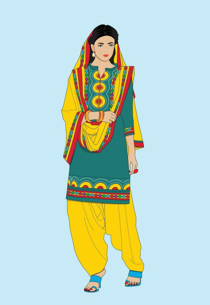 Beautiful Pakistani Women wearing sharwar kameez vector