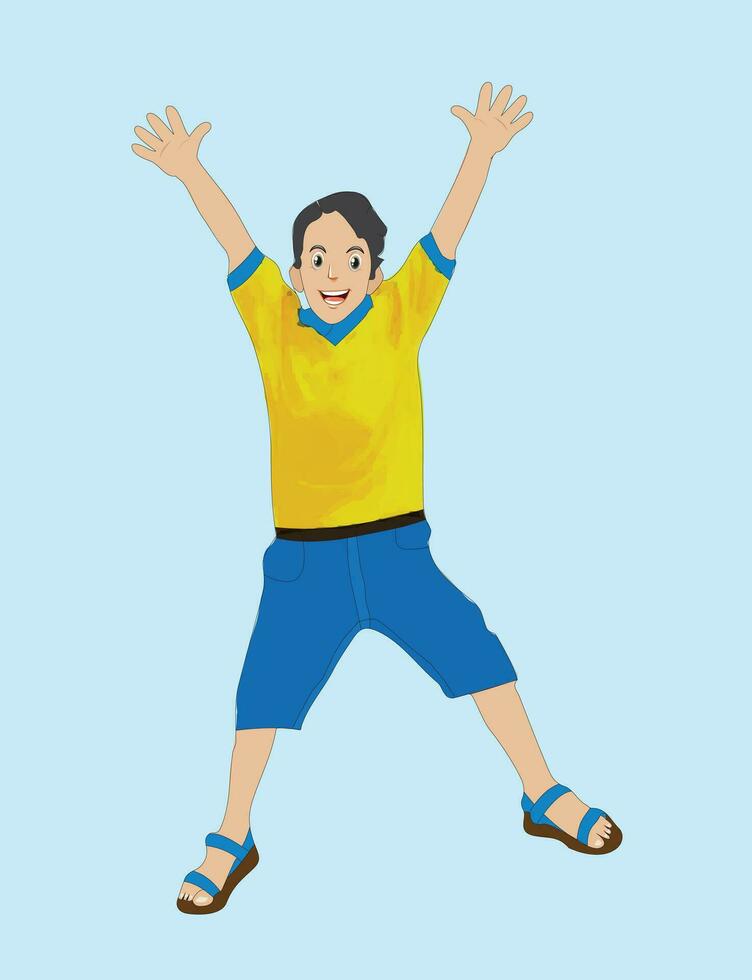 Young happy boy jumping in the sky vector