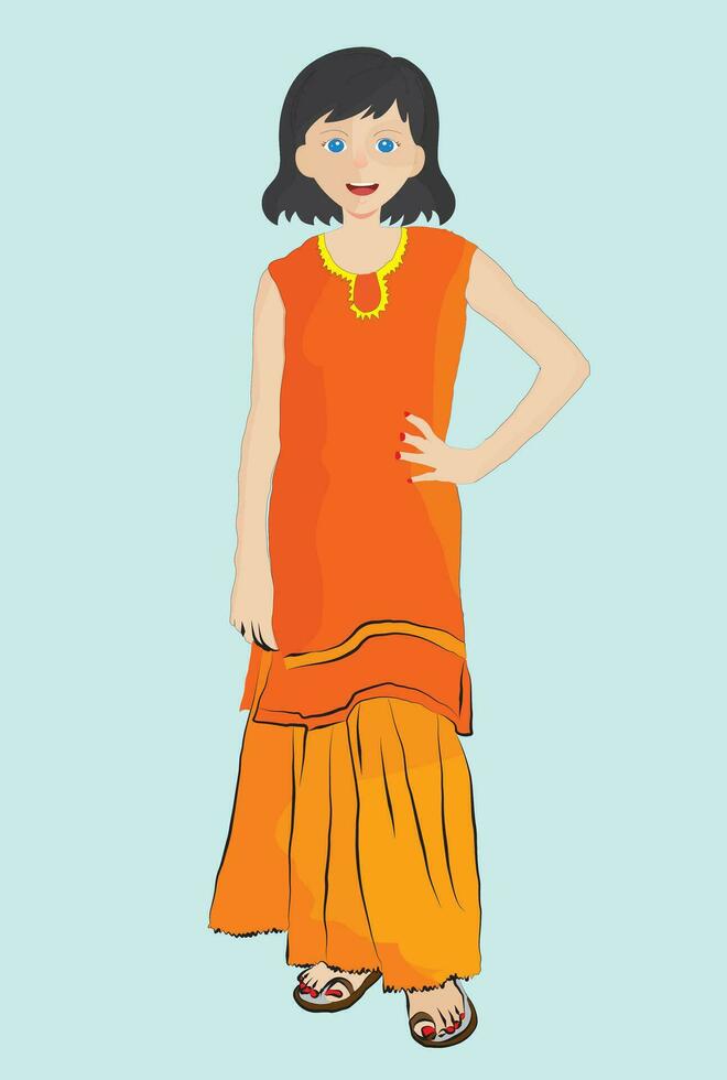 Young Girl wearing kameez and Sharara vector