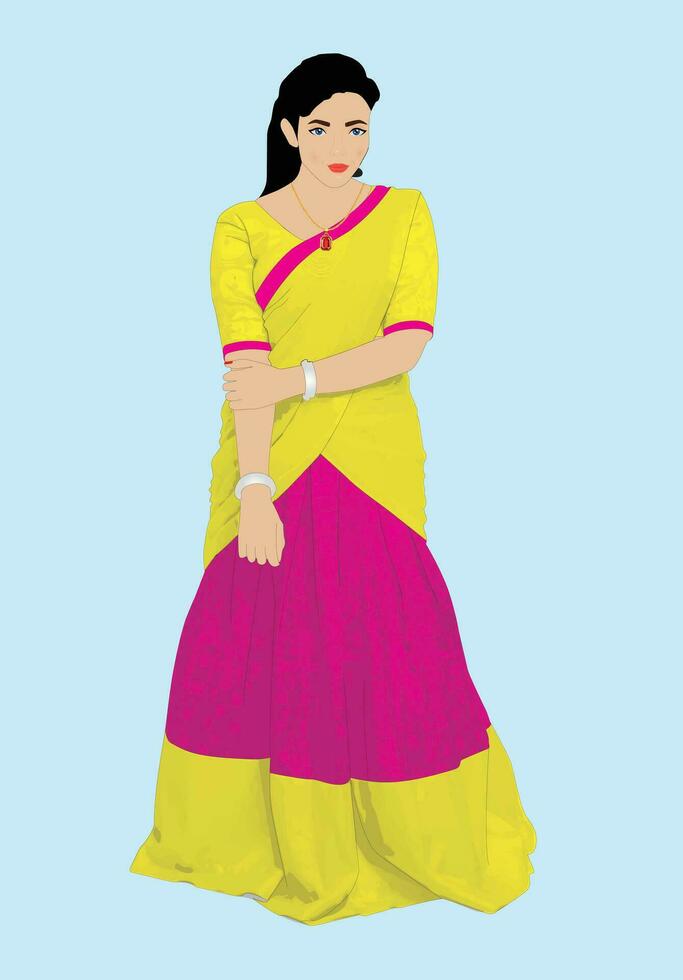 South Indian woman wearing saree vector